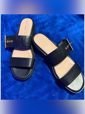 Cole Haan Black 
Leather Double-Strap Slide Sandals
